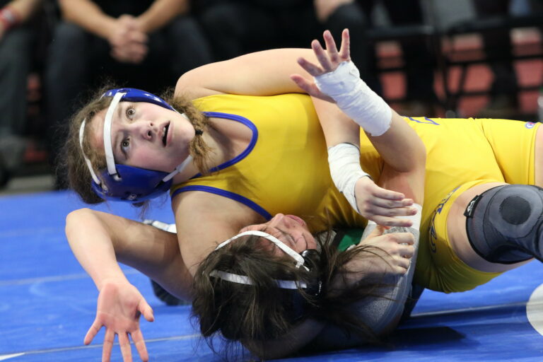 Aberdeen Central's Katrina Gibson won the state title at 154 pounds at the state wrestling tournament in Rapid City. South Dakota Public Broadcasting photo