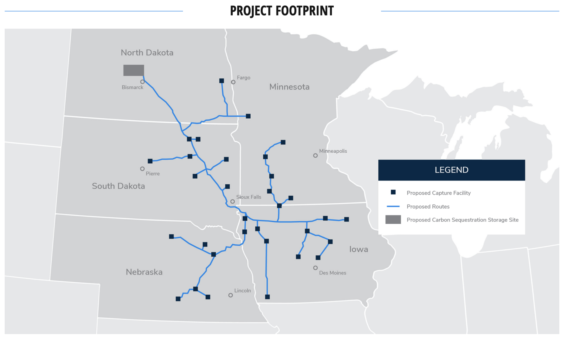 A map of the proposed route of the Summit Carbon Solutions carbon dioxide pipeline. tax credits