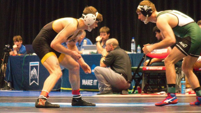 Northern State's Wyatt Turnquist wrestles at the 2023 NCAA Division II national meet.