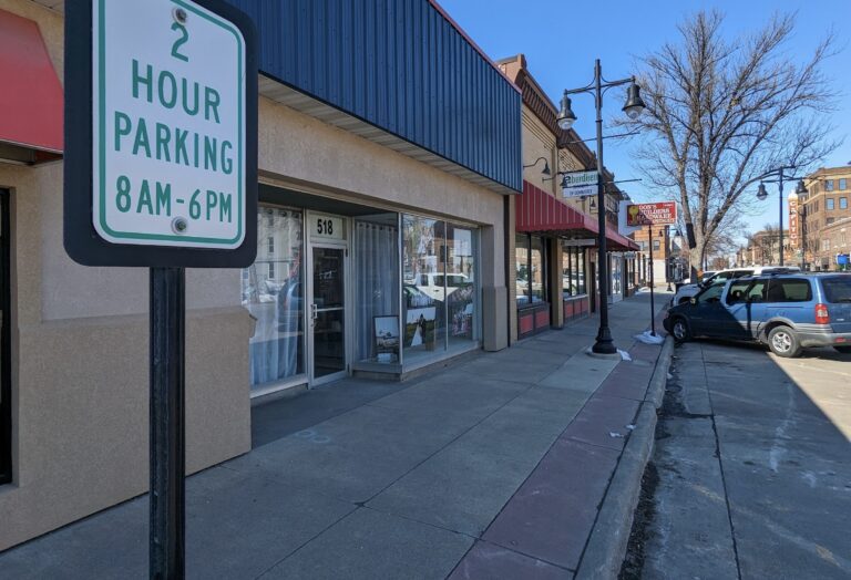 Parking on the west side of South Main Street between fifth and sixth avenues would be eliminated under one option that would convert Main to a two-way street downtown. Aberdeen Insider photo by Scott Waltman