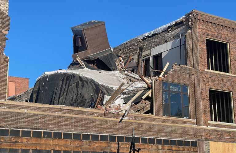 A late-night building collapse Friday, March 31 caused massive damage to the Van Slyke building downtown. Aberdeen Insider photo by Elisa Sand