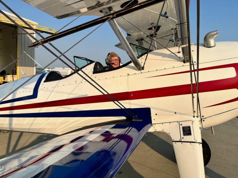 Aberdeen veteran Percy Grote prepares for a ride in a Stearman biplane, the same plane he learned to fly as a cadet with the U.S. Army Air Corps. Photo courtesy of Ward Schumacher