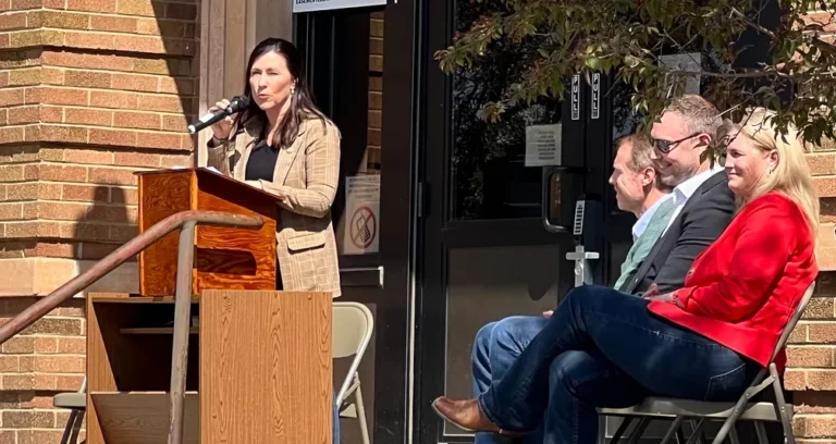 About 200 people gathered in Leola on Monday, May 4 for a rally against plans to build a carbon sequestration pipeline. Photo courtesy of The Dakota Scout