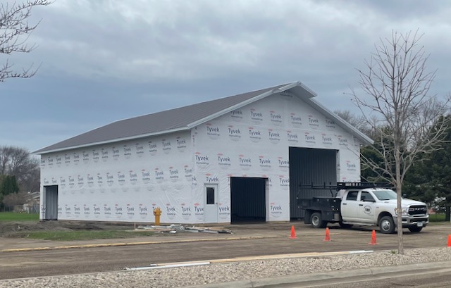 Construction of a new garage and maintenance shed is nearly completed near the Roncalli junior high/high school. Aberdeen Insider photo by Elisa Sand