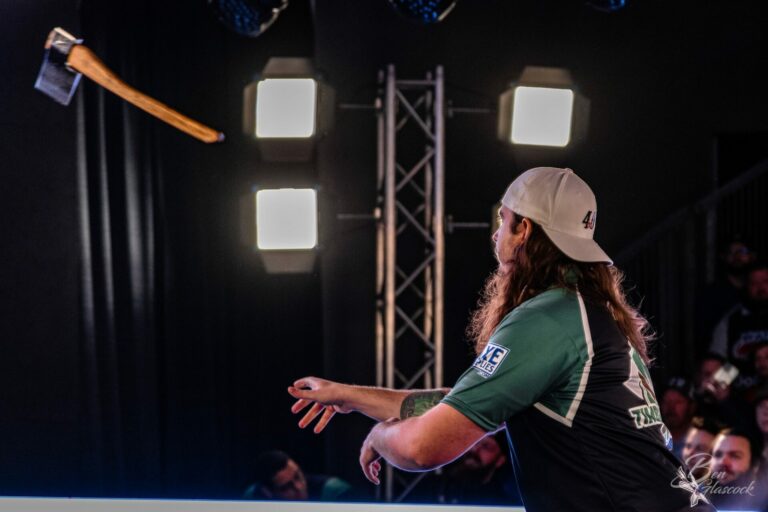 Tyler Flynn releases an axe during a competition. Flynn, one of the top big axe throwers in the world, will be competing in the Hub City Open this weekend. Photo courtesy of Tyler Flynn
