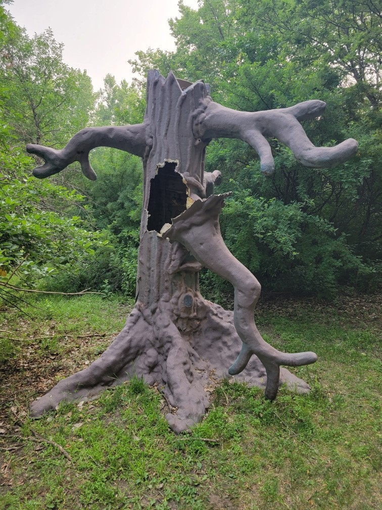 One of the talking trees along the Yellow Brick Road at Storybook Land was damaged the night of Wednesday, June 15. Photo courtesy of Aberdeen Police Department