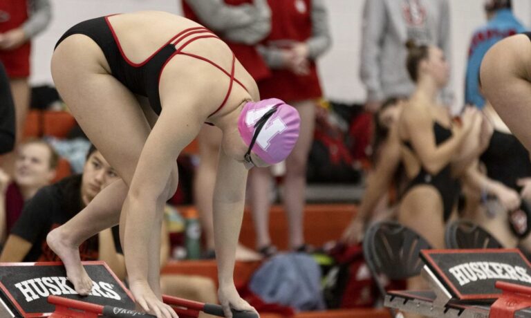 Gena Jorgenson prepares for a race while competing for the University of Nebraska. Photo courtesy of the University of Nebraska