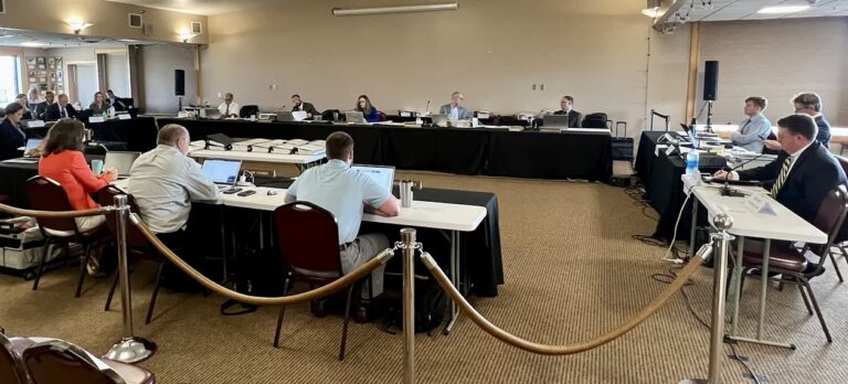 The South Dakota Public Utilities Commission meets Wednesday, July 25 on the first day of the Navigator pipeline hearing. Dakota Scout photo by Austin Goss