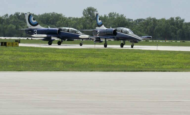 Matthew Guthmiller arrived at Aberdeen Regional Airport on Thursday, Jully 20 in a 1975 Aero Vodochody L-39. They were manufactured in Czechoslovakia and are the most widely used jet trainers in the world. Aberdeen Magazine photo by Annie Scott