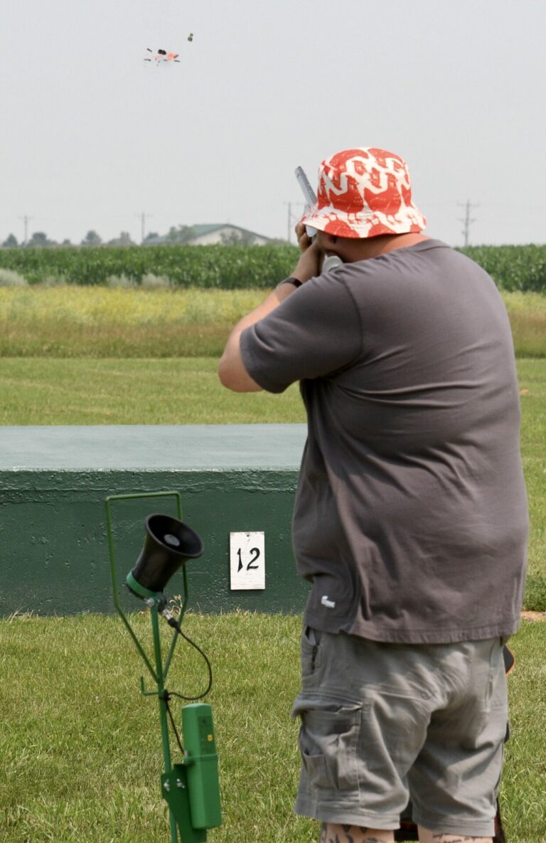 Lucas Young of Aberdeen hits a clay target during the South Dakota State Shoot adult trapshooting tournament last weekend at the Aberdeen Gun Club. Aberdeen Insider photo by Scott Waltman
