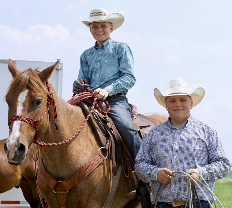 Sutton Stearns, on horse, and Stetson Stearns at Hub Area 4-H Rodeo on Saturday, July 1. Photo by Robb Garofalo