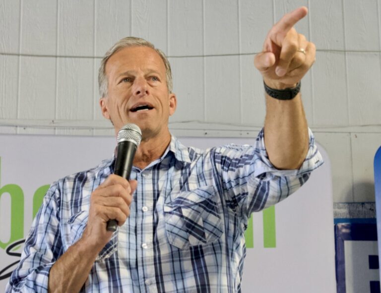 U.S. Sen. John Thune, R-S.D., speaks to members of the Aberdeen Area Chamber of Commerce Agriculture Committee on Thursday, Aug. 17 in the Clubhouse at the Brown County Fair. Aberdeen Insider photo by Elisa Sand