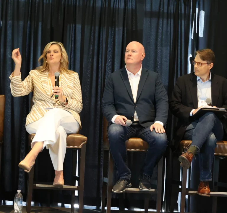 Michelle Bekkering, engagement director for the U.S. Global Leadership Coalition, was joined by America First Policy Institute’s Steven Yates and U.S.-China Business Council Vice President David Thomas during a panel discussion on U.S.-China relations Wednesday, Aug. 23 in Sioux Falls. Photo courtesy of The Dakota Scout