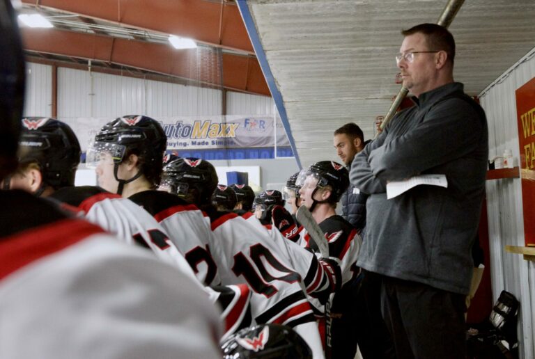 Aberdeen coach Scott Langer behind the bench as the Wings scrimmage against Bismarck on Tuesday, Sept. 5. Photo by Robb Garofalo