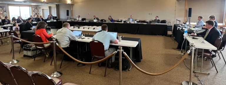 The first day of Public Utilities Commission hearings in August for Navigator Heartland Greenway. Dakota Scout photo by Austin Goss