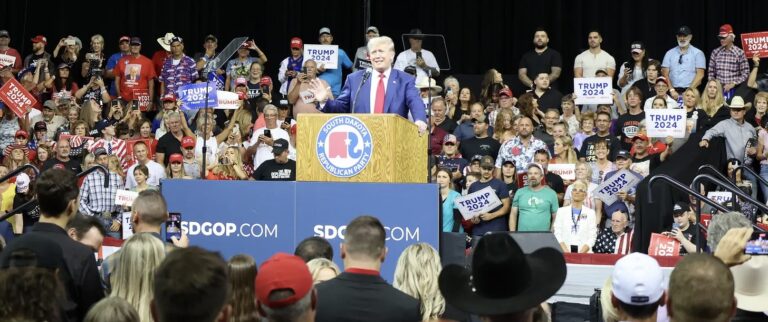 Former President Donald Trump, again a candidate in advance of the 2024 election, spoke in Rapid City this weekend. Photo courtesy of The Dakota Scout
