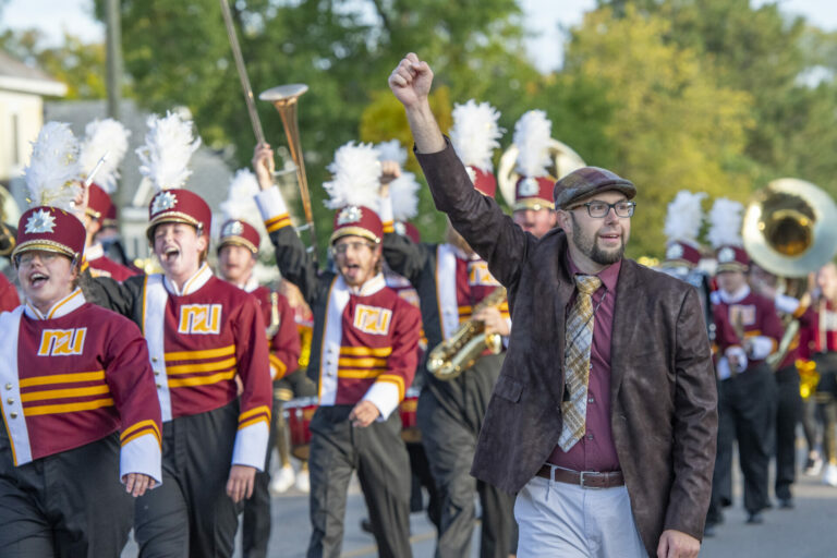 Travis Netzer helps lead the Norther State Marching Wolves during the homecoming parade. This year's parade begins at 9 a.m. Saturday on North Main Street. Aberdeen Insider photo by Troy McQuillen