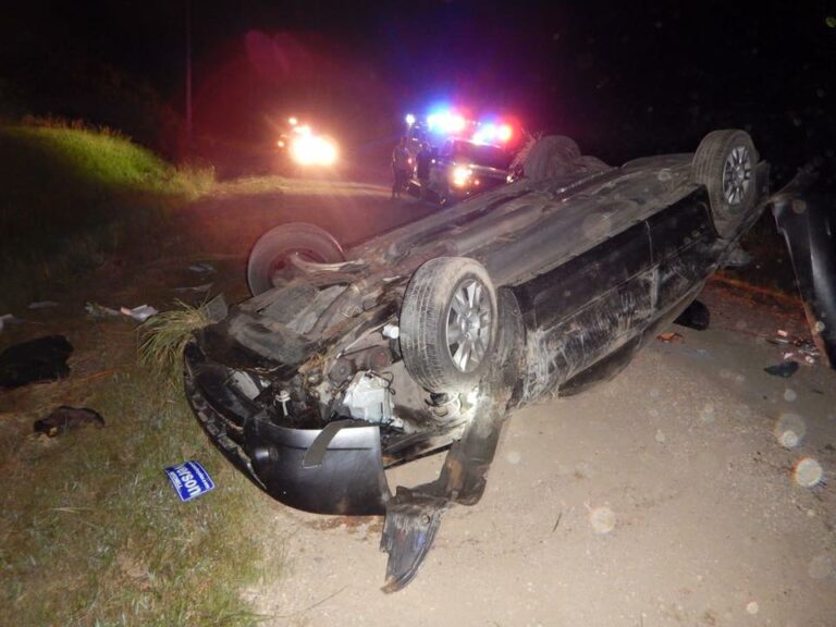 Authorities said the driver of this car was charged with driving under the influence after rolling it on a Lincoln County road in 2016. A 2022 Forbes survey found 52% of South Dakota drivers have seen someone they know drive drunk after a holiday party. Photo courtesy of Lincoln County Sheriff's Office
