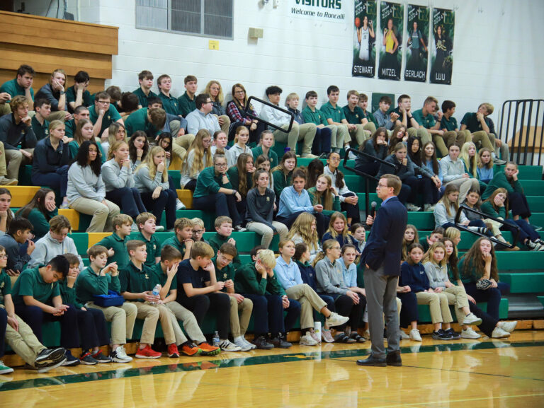 Rep. Dusty Johnson, R-SD, talked to students at Roncalli Monday, Nov. 20, about his job and what it's like being a representative for South Dakota. Aberdeen Insider photo by Symmone Gauer