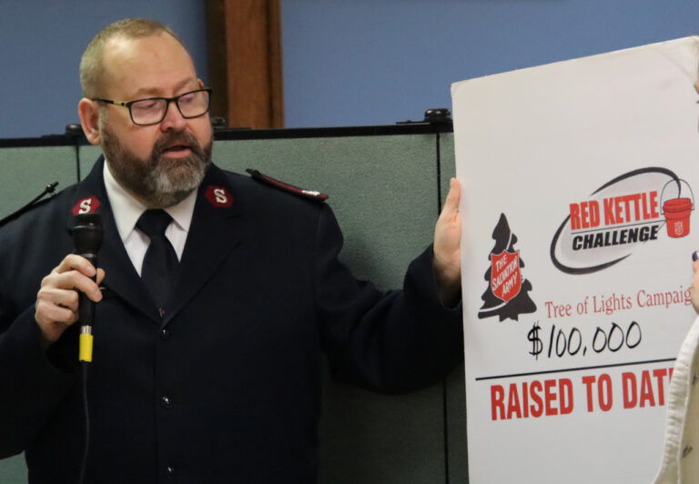 Maj. Joel Arthur with The Salvation Army announced the group's annual goal for 2023's Red Kettle Campaign. Aberdeen Insider photo by Elisa Sand