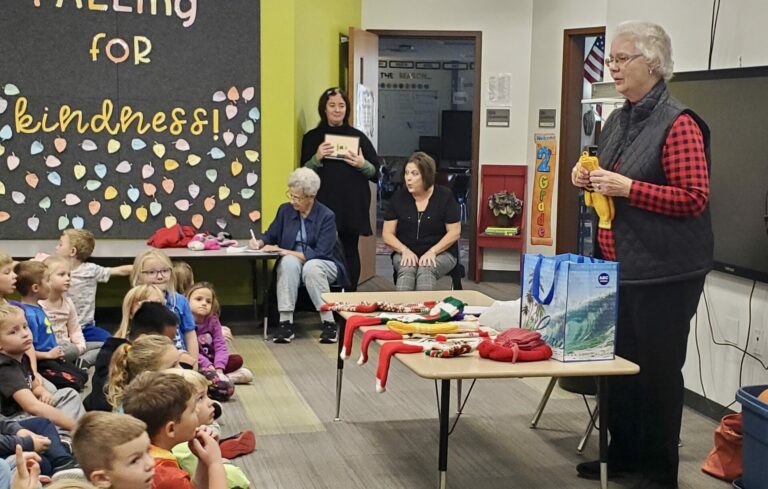 Sharon Zoellner knits mittens for elementary school students at Groton Elementary School. Through the years, she's gifted about 925 pair to young students in Groton and Britton. Aberdeen Insider photo by Annie Scott