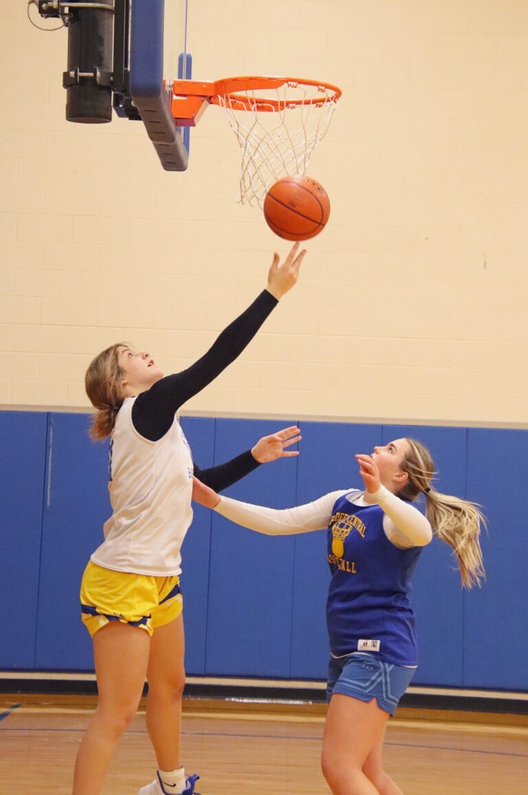Aberdeen Central's Lauryn Burckhard takes a reverse layup during practice in the Auxiliary Gym at Central High School. Aberdeen Insider photo by Robb Garofalo