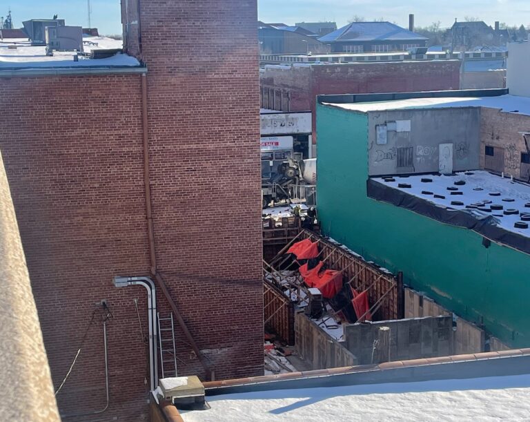 Contractors have been hard at work pouring concrete on South Main Street for the foundation of the new Van Slyke building. Aberdeen Insider photo by Elisa Sand