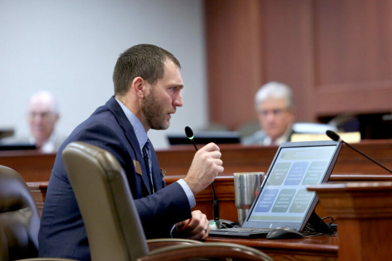 South Dakota Game, Fish and Parks Secretary Kevin Robling testifies to the state House Committee on Agriculture and Natural Resources on Jan. 16, 2024. South Dakota Searchlight photo by Makenzie Huber