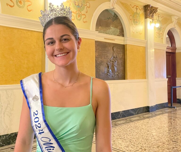 Miranda Maas stands in the hall at the state Capitol in Pierre on Thursday, Feb. 22, which was Aberdeen Day at the Legislature. Maas served as a legislative page last year and this year. Aberdeen Insider photo by Elisa Sand