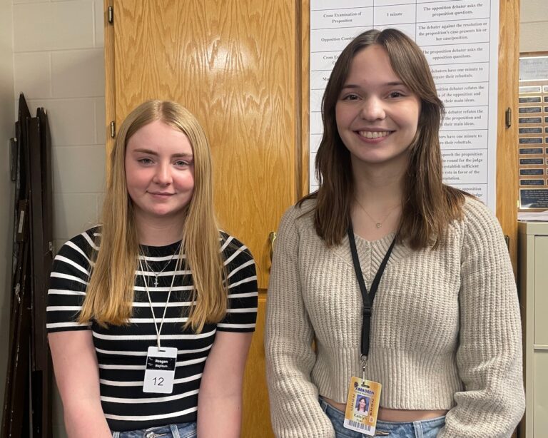 Reagan Blackburn, left, and Katelyn Ryan are competing in both Pubic Forum debate and International Extemporaneous this this week's state meet. Aberdeen Insider photo by Elisa Sand