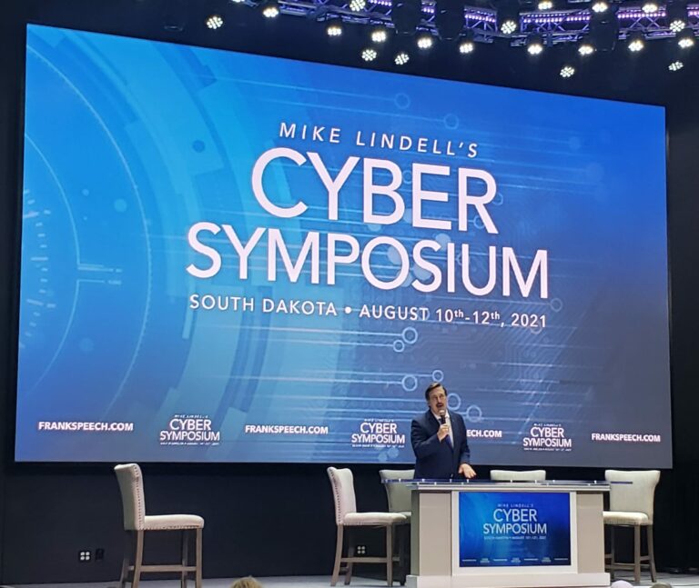 My Pillow founder and election conspiracy theorist Mike Lindell hosted a Cyber Symposium in August 2021 at the South Dakota Military Heritage Alliance in Sioux Falls, S.D. He offered $5 million to anyone who could show that data and other materials he released were not actually from the 2020 election. Photo courtesy of Bob Zeidman