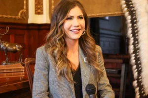 South Dakota Gov. Kristi Noem met with former President Donald Trump, the likely Republican presidential nominee in 2024, on Monday, Feb. 26 in Florida. Dakota Scout photo by Joe Sneve