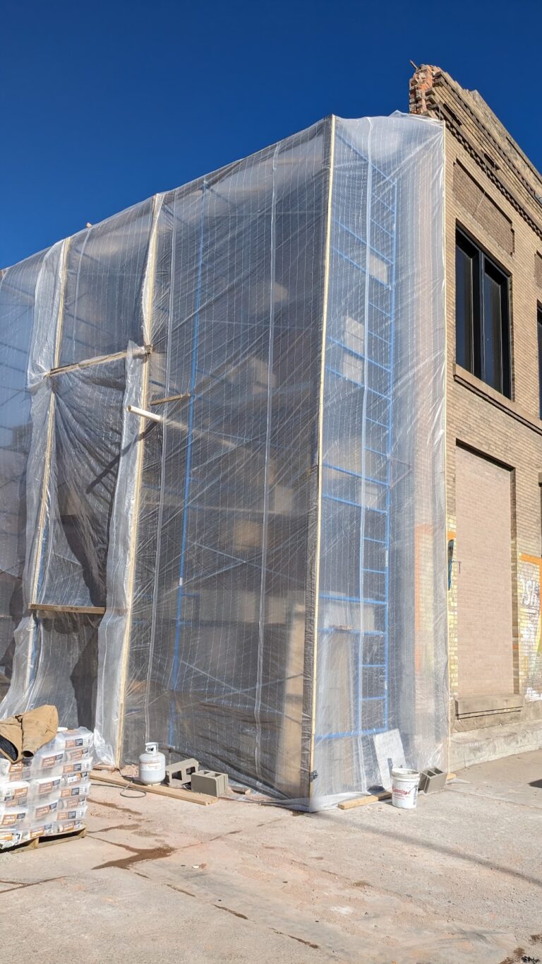 Haggerty's Music in downtown Aberdeen is having a new wall built on the west side of the building. Aberdeen Insider photo by Scott Waltman