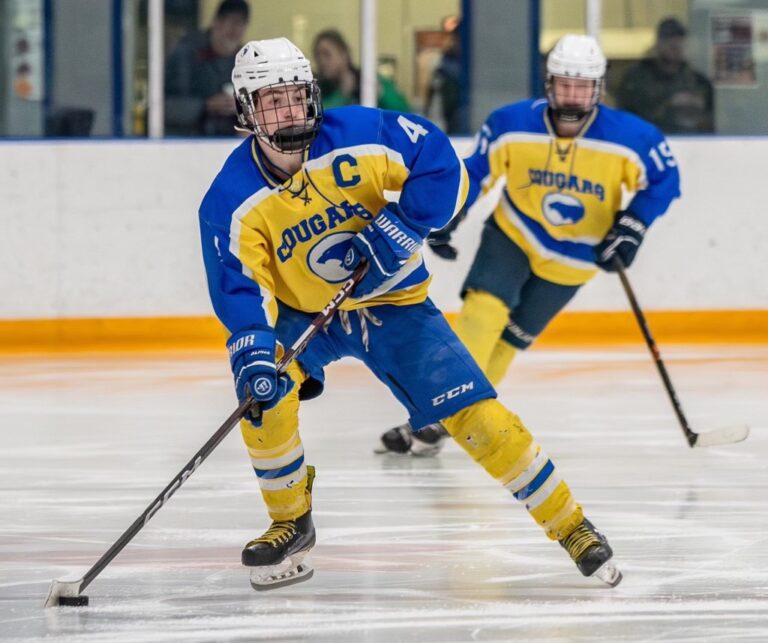 Aberdeen Cougars forward Brady Huff skates with the puck during a game this season at the Odde Ice Center. Courtesy photo