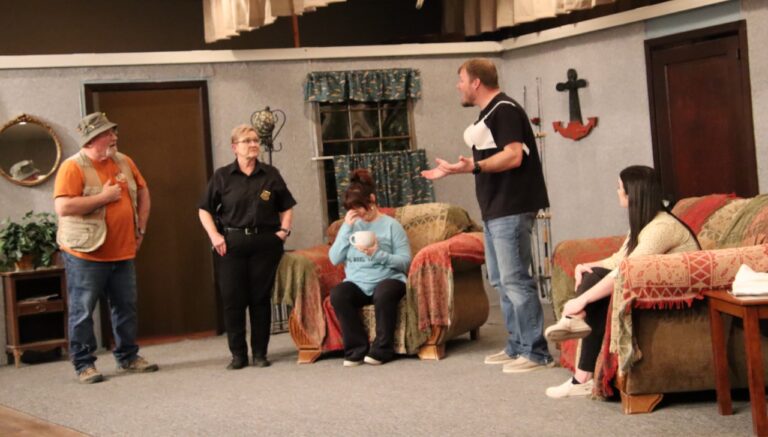 Some of the cast members in "Farce of Habit" include, from left, Tim Marlette, Sherri Hansen, Wendy Brunes, Cody Tolvstad and Lenna Brunes. Aberdeen Insider photo by Elisa Sand