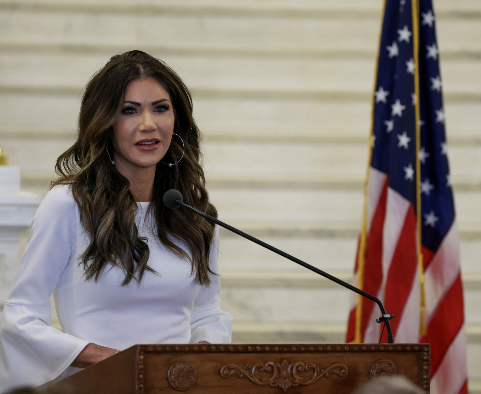 Consumer advocacy group sues Noem over her Texas tooth promo video 1 Gov. Kristi Noem speaks during a bill-signing ceremony March 6, 2024, at the Capitol in Pierre. Photo by David Bordewyk of the South Dakota NewsMedia Association