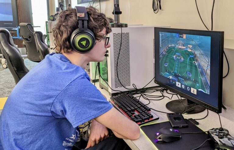 Central High School senior Brayden O'Connell plays Rocket League during esports practice at the ATEC Academy on Monday, March 18. Aberdeen Insider photo by Scott Waltman