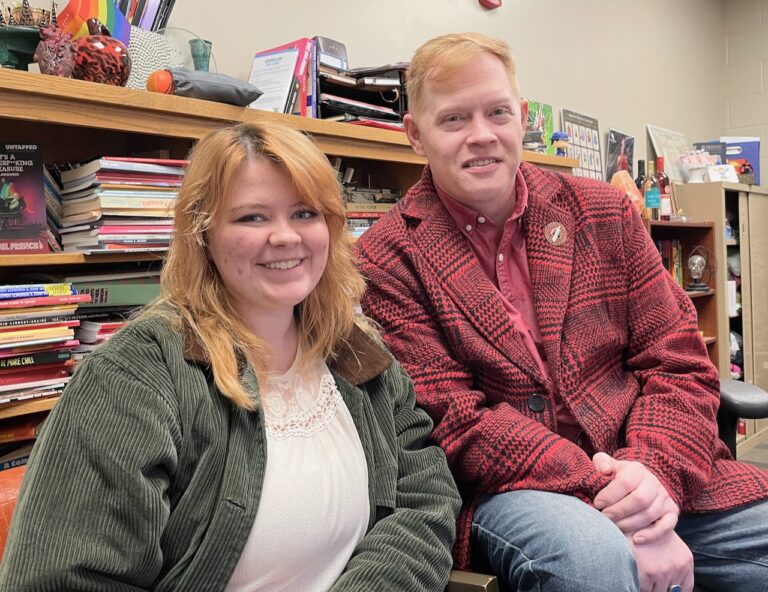 Anya Jones is this year's student director for "Peter/Wendy" at Northern. She is seated with Theater Director Kane Anderson. Aberdeen Insider photo by Elisa Sand