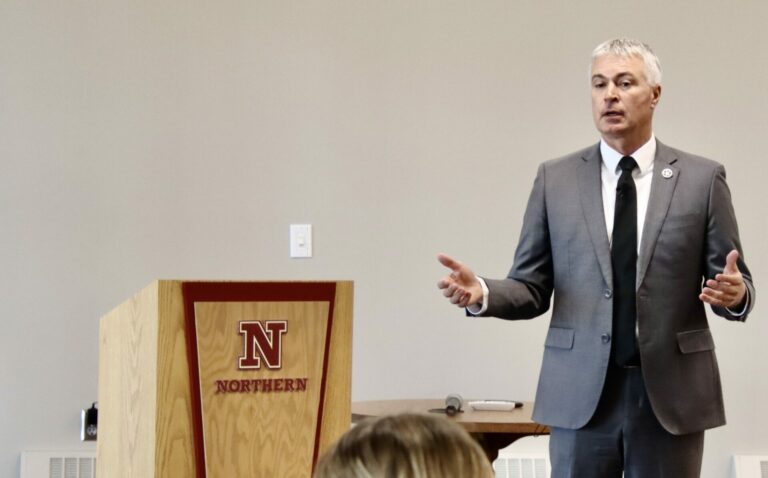 South Dakota Attorney General Marty Jackley speaks to criminal justice, sociology and political justice students at Northern State University on Thursday, April 4. Aberdeen Insider photo by Scott Waltman