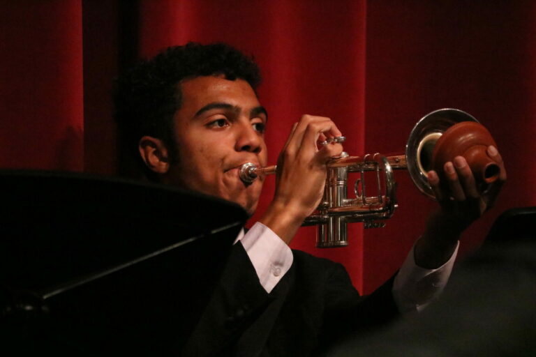 Mason Ligon of Aberdeen Central High School plays trumpet during the South Dakota All-State Jazz Band concert Saturday, May 4 at the Northern State University Johnson Fine Arts Center. Photo courtesy of South Dakota Public Broadcasting.