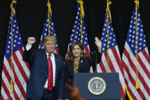 According to a recent News Watch poll, nearly 60% of South Dakotans say Gov. Noem should not be chosen as Donald Trump’s vice-presidential nominee in 2024, including 55% of Republicans. Argus Leader file photo.