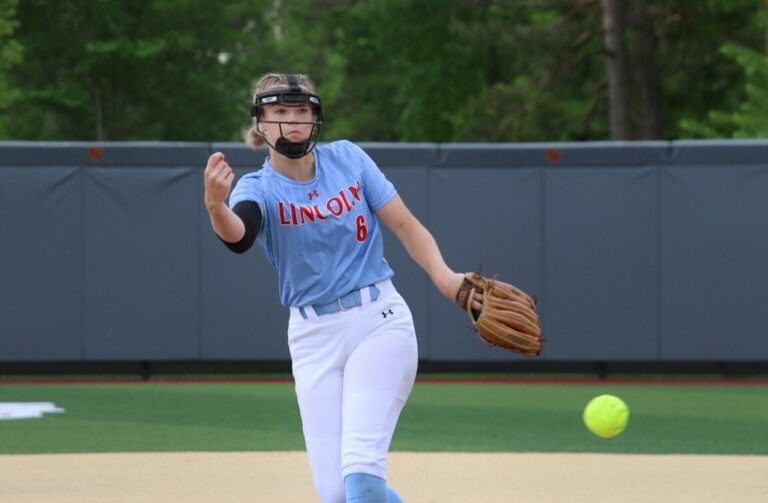 Sioux Falls Lincoln's Madison Evans delivers a pitch in the second inning against Watertown in their Class AA state tournament quarterfinal Thursday, May 30 at Koehler Hall of Fame Field. Aberdeen Insider photo by Robb Garofalo