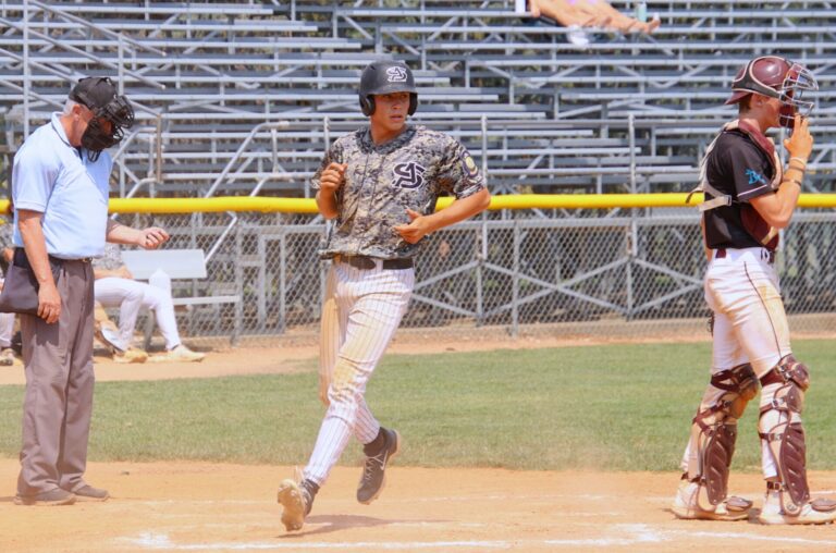 Aberdeen Smittys outfielder Drew Salfran k scores in the bottom of the fourth inning during a game against Spearfish Friday, July 19 at Possum Field. Aberdeen Insider photo by Robb Garofalo.
