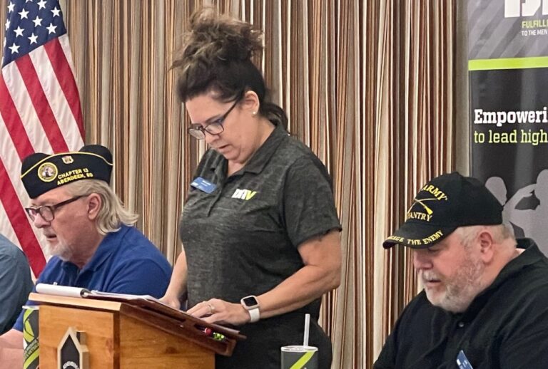 The local leadership for Disabled American Veterans in Aberdeen gets ready to begin a monthly meeting. Pictured are, from left, board members Stu Himes, Adan DiYanni, Ron Lindner, Amy Lucas, J Arlt, John Lucas and John Cornelius. Aberdeen Insider photo by Elisa Sand.