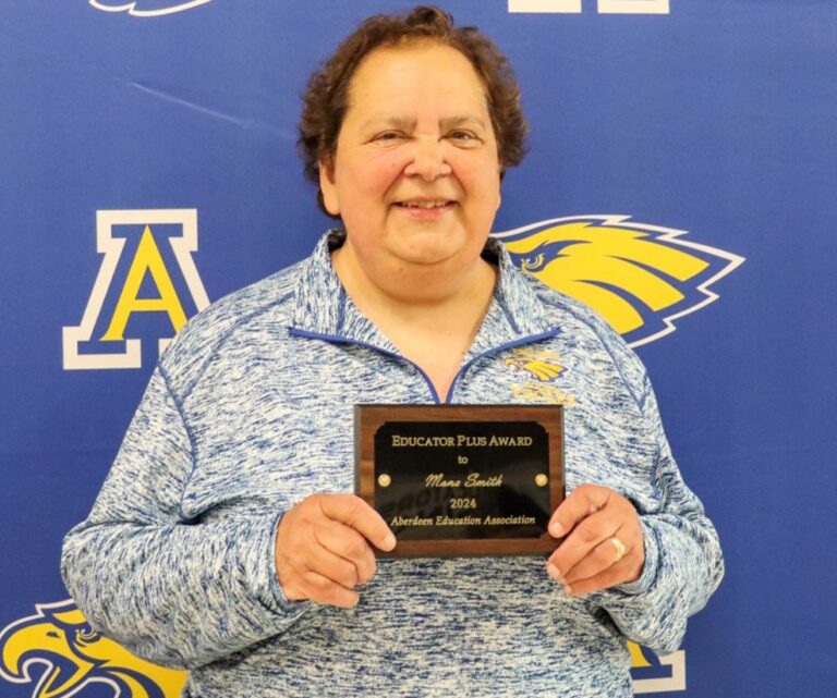 Mona Smith, a retired teacher with the Aberdeen Public School system, received the 2024 Aberdeen Education Association Educator Plus Award. Smith was a special education teacher at Central for 28 years and has helped with state tournaments since 1988. The award recognizes retired teachers who stay active in the community and with children. Courtesy photo.