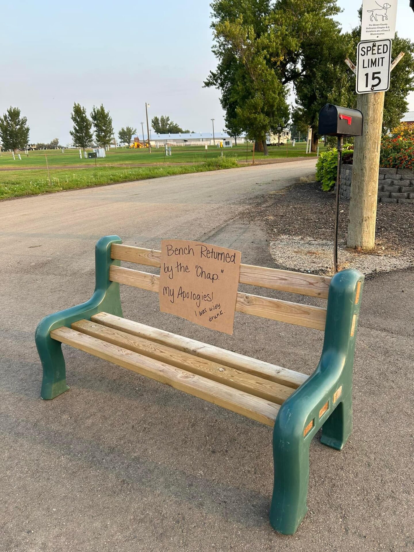 Stolen bench returned to Brown County Fairgrounds by 'wildly drunk chap' 1 IMG 2318