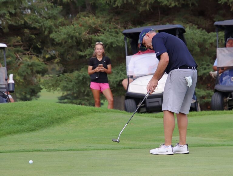 Brian Meyer tracks his birdie attempt on the first playoff hole during the Dakota Open Sunday, Aug. 25 at Moccasin Creek Country Club. Meyer made par and won after a playoff hole. Aberdeen Insider photo by Robb Garofalo.