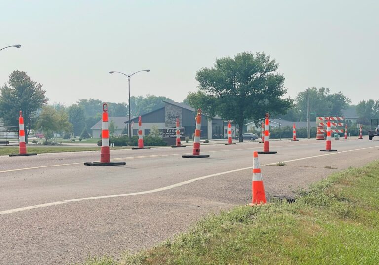 Traffic has been diverted around a section of Eighth Avenue Northeast until the culverts beneath the street can be replaced. Aberdeen Insider photo by Elisa Sand.