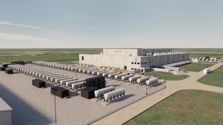 A rendering of the Applied Digital data center in Ellendale, N.D., that's currently under construction. Rendering courtesy of Applied Digital.