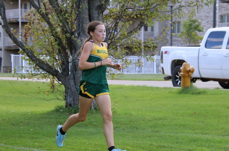 Aberdeen Roncalli's Hazel Kannegieter competes during the Roncalli Invitational high school cross-country meet Thursday, Sept. 19 at Manor Park. Aberdeen Insider photo by Robb Garofalo.